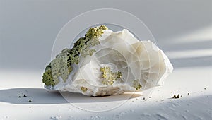 Photorealistic image of a pale mineral with reflections on a white background