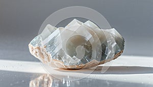 Photorealistic image of a pale mineral with reflections on a white background
