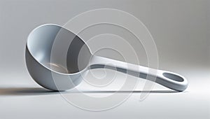 Photorealistic image of a plastic handle ladle on a white background