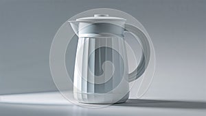 Photorealistic image of a plastic pitcher with lid