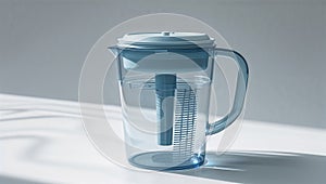 Photorealistic image of a plastic pitcher with lid