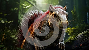 Photorealistic Image Of A Prehistoric Squirrel In Aztec Scaley Zebra Hero Beast Style