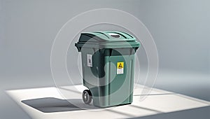 Photorealistic image of a smart garbage bin sensor in a modern studio setting