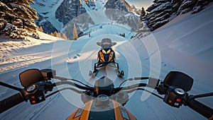 Photorealistic image of a snowmobile on a white background