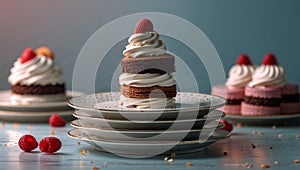 Photorealistic image of a stack of dessert plates