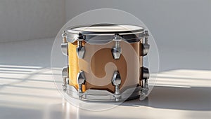 Photorealistic image of a toy drum in white studio lighting