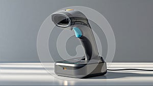 Photorealistic image of a wireless barcode label printer on a white background