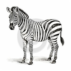 Photorealistic Ink Drawing Of A Standing Zebra