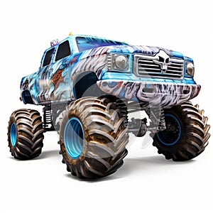 Photorealistic Limo Monster Truck On White Background