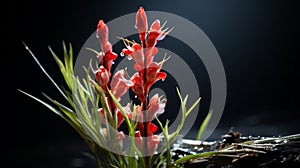 Photorealistic Macro Of Blooming Red Flowers In A Dark Area