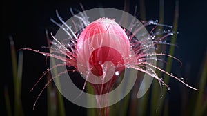 Photorealistic Macro Of A Dreamlike Pink Flower With Water Droplets