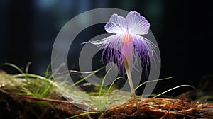 Photorealistic Macro Of Purple Orchid On Forest Floor