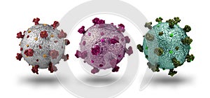 Photorealistic model of corona virus covid-19 mutations on white background