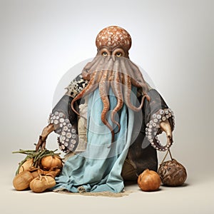 Photorealistic Octopus Statue In Bavarian Clothing With Onions