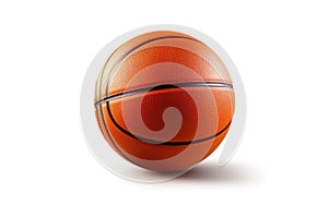 Photorealistic orange basketball ball, cast shadow isolated on white background. March madness poster. Minimalistic banner, three