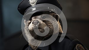 Photorealistic Otter Police Officer In Epic Portraiture Style