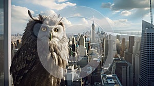 Photorealistic Owl Perched On New York City Skyline