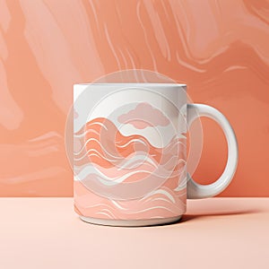 Photorealistic Peach Mug Mockup With Salmon Shades Background