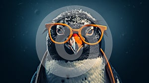 Photorealistic Penguin With Glasses: A Dark Orange Industrial Fantasy