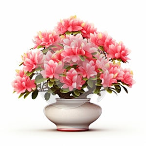 Photorealistic Pink Azalea Flower Pot Mockup On White Background