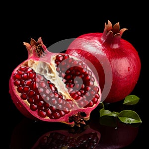 Photorealistic Pomegranate: Dark Red And Cyan On Black Background