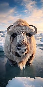 Photorealistic Portraits Of Yak In The Arctic Ocean