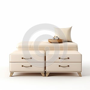 Photorealistic Rendering Of Beige Ottoman Sofa With Chest Of Drawers