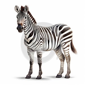 Photorealistic Rendering Of A Distinctive Zebra On White Background