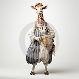 Photorealistic Rendering Of A Giraffe In A Country Man Costume