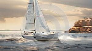 Photorealistic Rendering Of A Sail Boat On Water photo