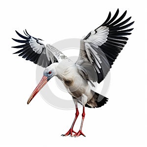 Photorealistic Rendering Of Stork Hunting On White Background