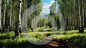 Photorealistic Renderings Of Aspen Trees On Forest Path