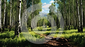 Photorealistic Renderings Of Aspen Trees On Forest Path photo