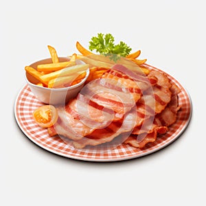 Photorealistic Renderings Of Bacon And Chips On A Plate