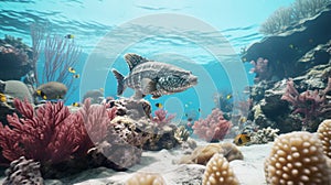 Photorealistic Renderings Of Fish Swimming On A Coral Reef photo