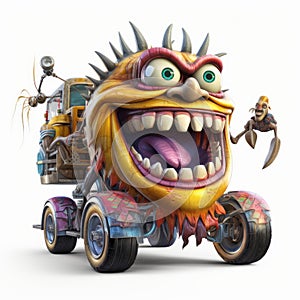 Photorealistic Rickshaw Monster Truck On White Background