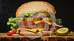 Photorealistic Still Life: The Big Fat Burger On A Plate