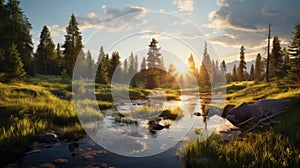 Photorealistic Sunrise Landscape Terragen, Vray Tracing, Norwegian Nature