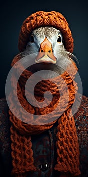 Photorealistic Surrealism: Duck In Orange Knit And Scarf