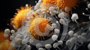 Photorealistic Virus Bloom: Dark White And Dark Gold Flower-like Bacteria