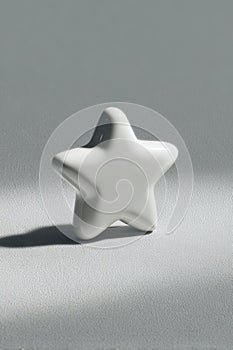 Photorealistic White Ceramic Star on Light Grey Background