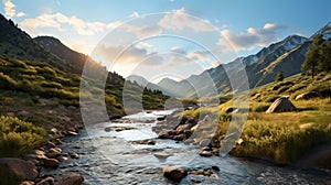 Photorealistic Wilderness Landscape With Golden Hour Lighting