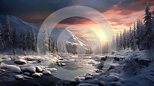 Photorealistic Winter Landscape In Amos: Snowy Scene Creation photo