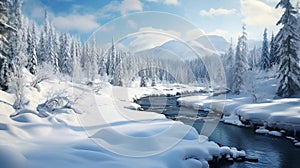 Photorealistic Winter Landscape Scene In Amos, Quebec, Canada photo