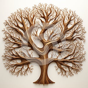 Photorealistic Wood Sculpture: Detailed Tree Of Life In Symmetrical Pattern