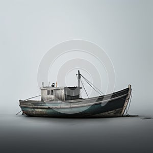 Photorealistic Wooden Boat On Gray Background