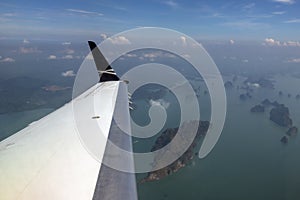 Photos from aircraft windows Above the islands of the Andaman Sea Phuket, Thailand