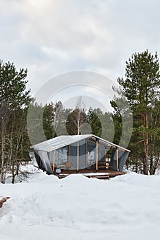 Photos of beautiful glamping in the winter forest