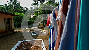 Photos of clotheslines in a very traditional atmosphere, photos of clothes drying in the sun