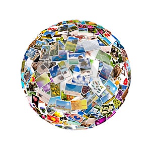 Photos collage in the shape of a sphere